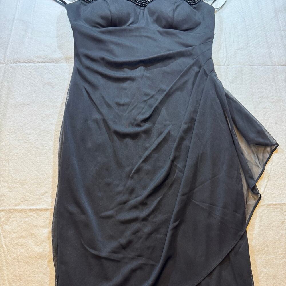 XSCAPE Black Beaded Illusion Cocktail Dress 6